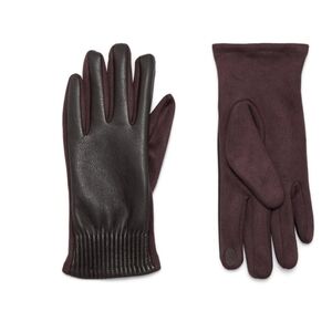 Womens Dark Brown Leather & Fabric Gloves.   2